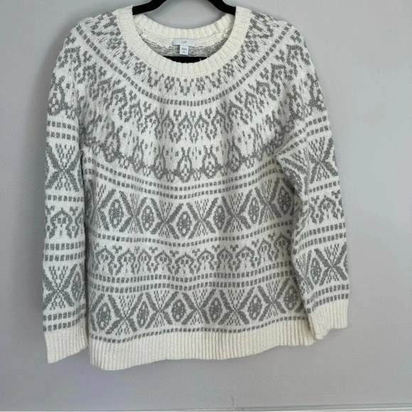 J. Jill Fair Isle Barley Multi Crewneck Ivory/Grey Knit Sweater Sz S Petite GUC - Picture 2 of 8